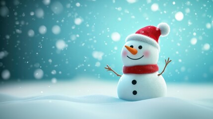 Fototapeta premium Cute snowman. Winter holiday theme.