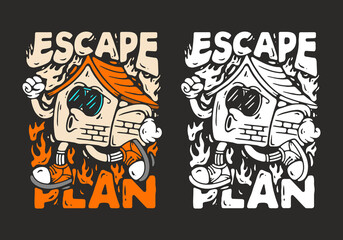 Escape plan. House mascot character in running pose illustration