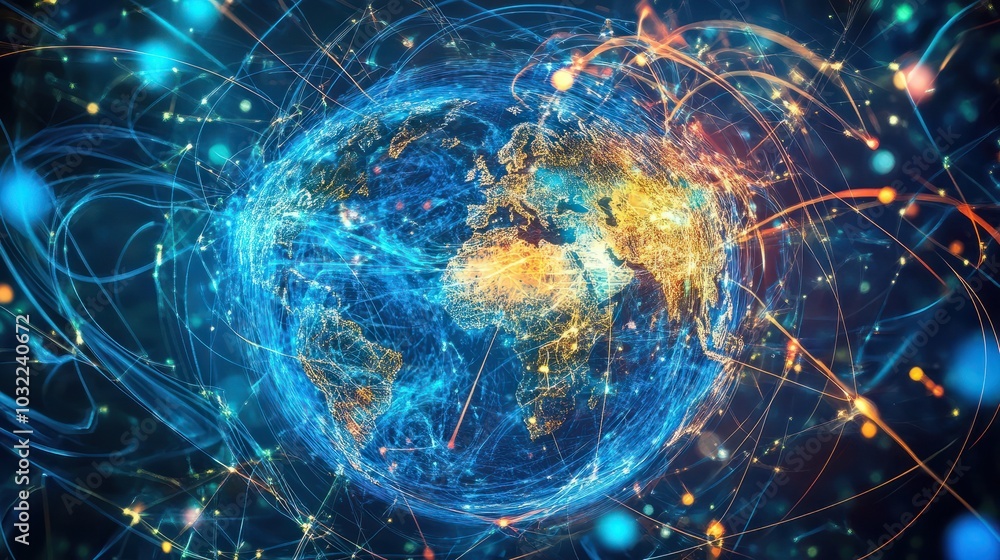 Poster boosting data transfer and communication worldwide with digital globe connectivity