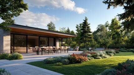 Modern Outdoor Space with Greenery and Relaxing Atmosphere