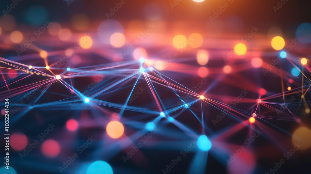 Wall mural abstract digital network with glowing lights.