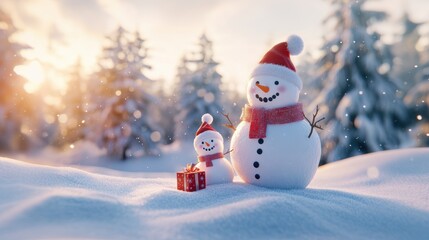 Obraz premium Cute snowman. Winter holiday theme.