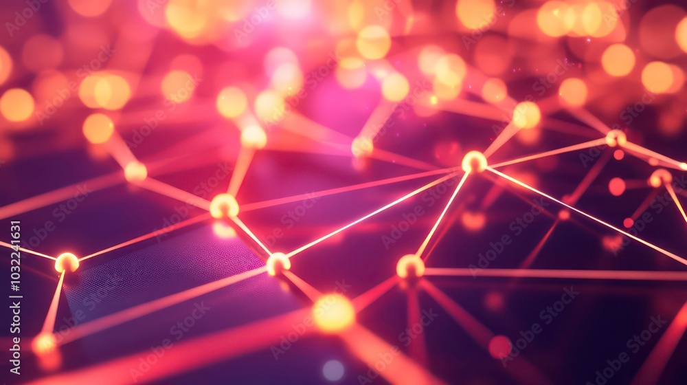 Poster abstract network connection with glowing nodes and lines.