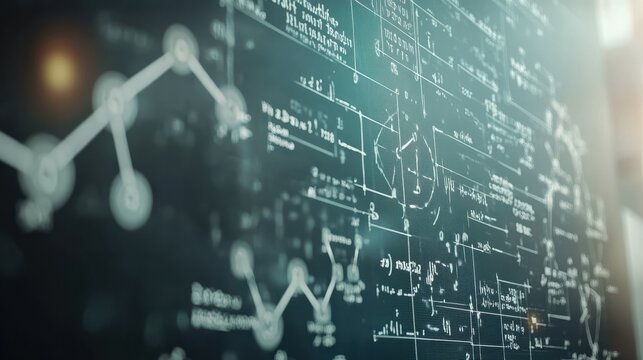 Close-up of intricate science formulas on a transparent computer screen, bright and precise. 32k, full ultra hd, high resolution