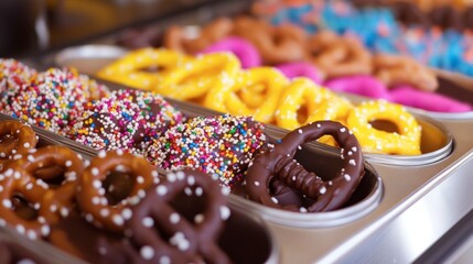 Colorful Sweet Pretzels with Sprinkles and Toppings