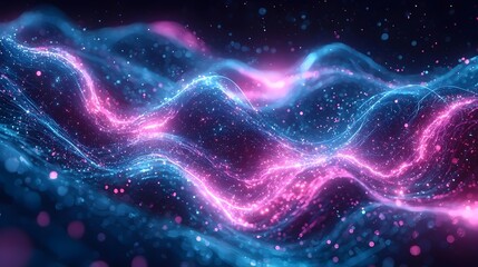 Obraz premium Abstract digital waves with vibrant blue and pink hues, creating a futuristic and ethereal feel.