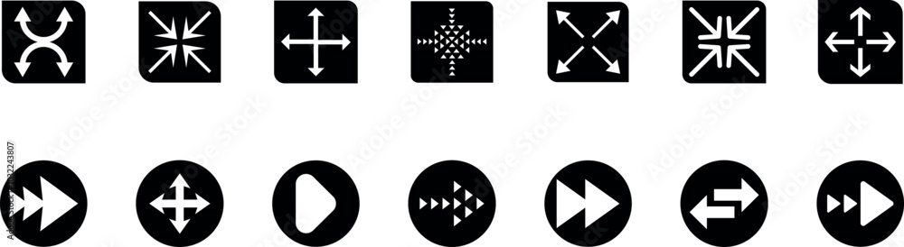 Poster arrow set, black vector arrows, set different arrows or web design on white background.