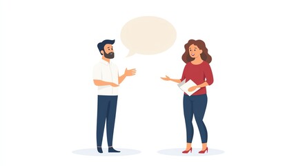 Fototapeta premium Two people having a conversation with speech bubble, white isolate background