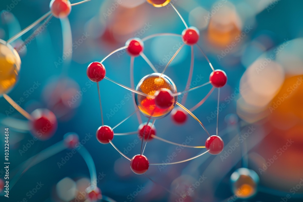 Poster abstract 3d rendering of a network of connected spheres, illustrating a scientific concept