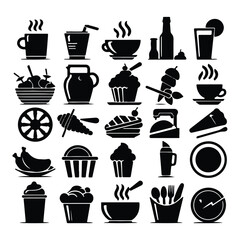 silhouette Food and drinks vector set icon on white background