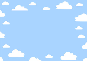 Horizontal Blue sky with clouds background. Stock vector illustration in flat cartoon style.