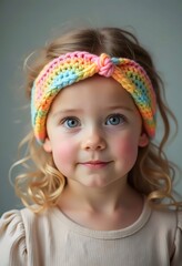 Portrait of a Little Girl with Rainbow Headband.