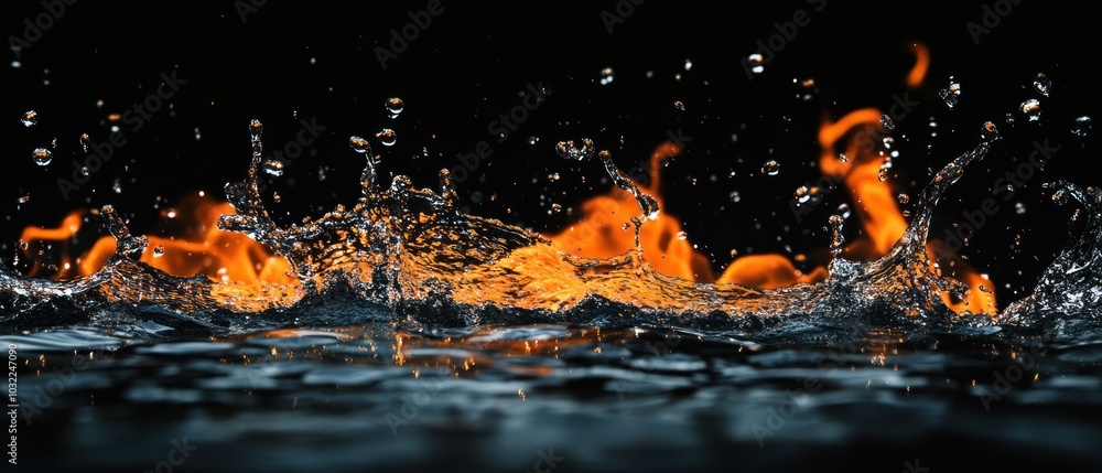 Poster water splashing on fire, creating a dynamic visual contrast