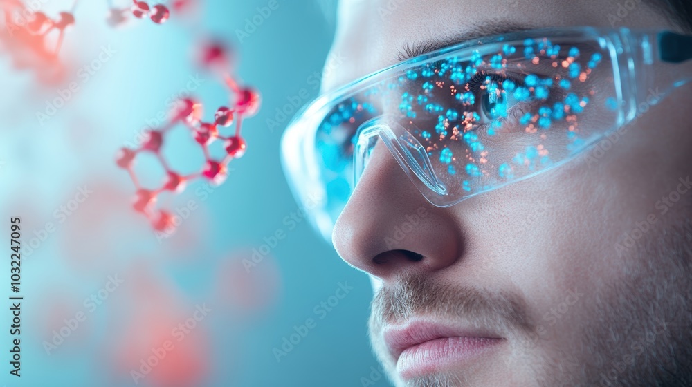 Poster a scientist examining a molecular structure on a computer screen, showcasing the power of visualizat