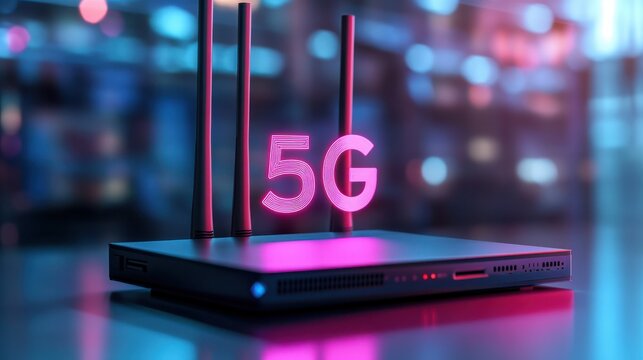 generic modern high speed 5g next generation router for home secure networks and online communication high bandwidth internet technology as wide banner with copy space area and datum data