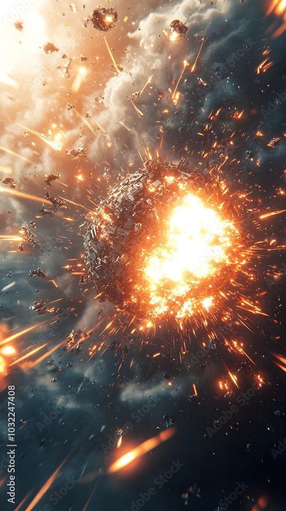 Poster explosive detonation of futuristic nanobot swarm disintegrating everything in its path
