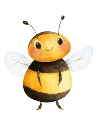 Obraz premium Charming watercolor illustration of a happy cartoon bee, perfect for nursery decor and children's designs