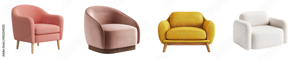 Aufkleber 3d rendering of a comfortable white lounge armchair isolated in a transparent background, cutout rea