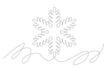 Line Art Snowflake Contour Drawn Element. Thin Stroke Editable vector Snowflake. Christmas or New Year Ornament Line Decoration Symbol. Winter Snowflake Line Art Banner Outline Design. Winter Holiday	