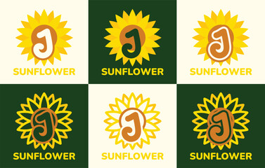 Fototapeta premium Set of letter J sunflower logo. This logo combines letters and sunflower shapes. Suitable for flower shops, flower farms, flower accessories shops and the like.