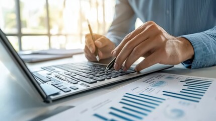 Male Financial Planner Analyzing Financial Projections with Accounting Software