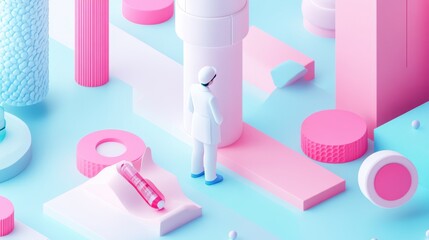 A stylized illustration of a medical device manufacturer, emphasizing the development and production process.