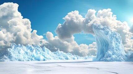 A whimsical depiction of a glacier, showcasing its formation and movement.
