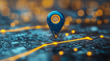 Positioning coordinate symbol on the map, navigation positioning concept