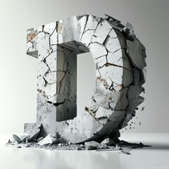 the letters are made of gray concrete that has split and cracked on a gray background