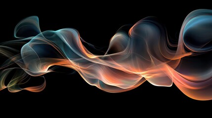 Fototapeta premium Abstract colorful smoke or wave shapes on a black background.