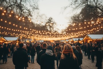 Winter Festival with Lights and Crowds Outdoors