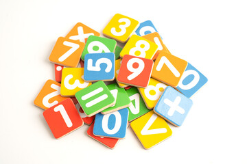 Math number colorful on white background, education study mathematics learning teach.