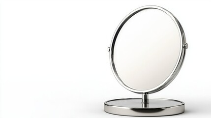 A makeup mirror clipart, bathroom accessory, 3D render, metallic finish, isolated on white background
