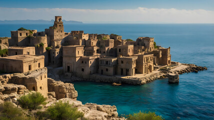 view of the fortress on the island of island, created with Generative AI technology.