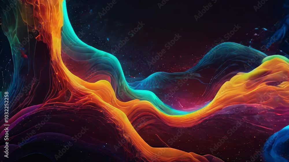 Poster vibrant abstract waveforms: dynamic colorful flow in digital art design.