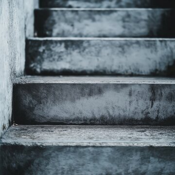 Weathered concrete stairs depict everyday urban architecture evident in the roughened surfaces.
