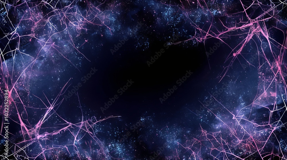 Poster a cosmic-themed abstract background featuring dark space with pink and blue neural patterns.