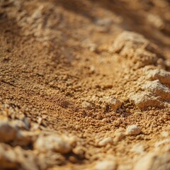 A close-up captures the golden sand's intricate granular textures, evoking warmth and a natural earthy feel.