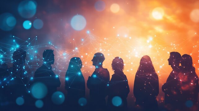 silhouettes of diverse team professionals business individuals connected by lines dots symbolizing network connections