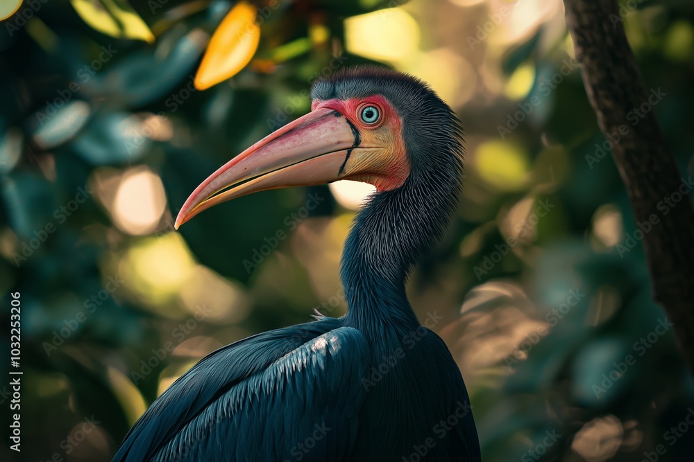 Wall mural an exotic bird with striking features and colorful plumage poses elegantly in a dense tropical fores