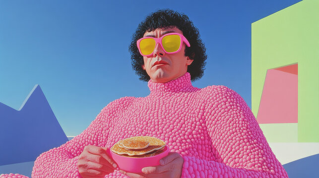 person with puncake fashion surreal art