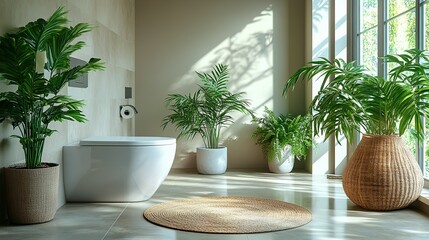Fototapeta premium Modern Bathroom with Plants and Natural Elements