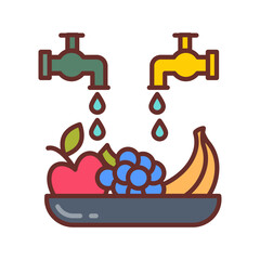 Wash Fruits Filled Icons , Vector illustration