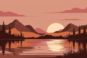 sunset over the lake vector landscape design 