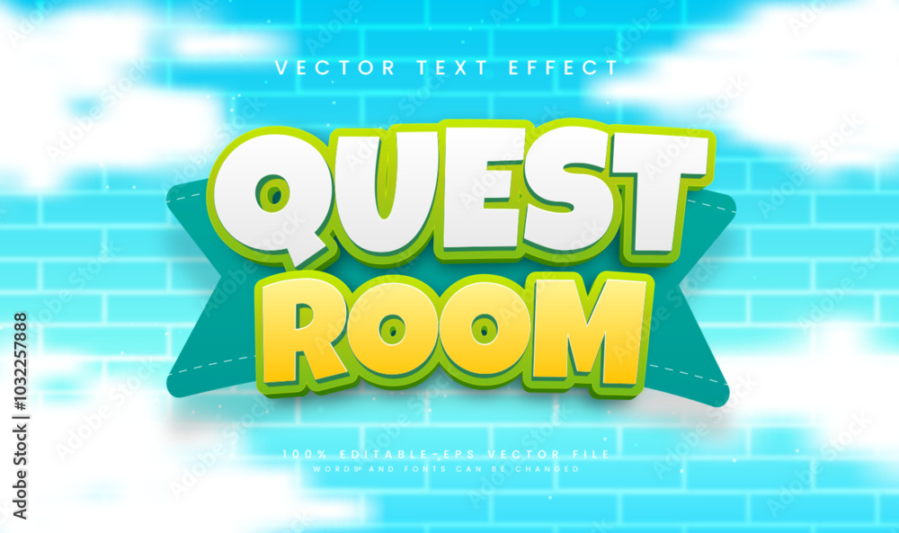 Poster quest room cartoon theme, editable vector text effect. suitable for gaming ui needs