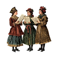 Obraz premium Three Young Girls Singing Christmas Carols.