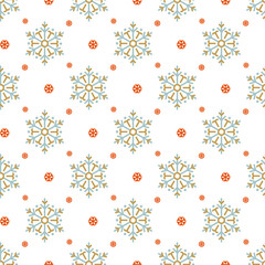 Winterly cool vector pattern with filigree snowflakes.
