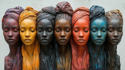Seven Sculptural Busts of Black Women with Closed Eyes