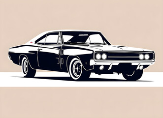 Klassisches Muscle Car im schwarz-wei&szlig;en Cartoon-Stil (KI generiert)