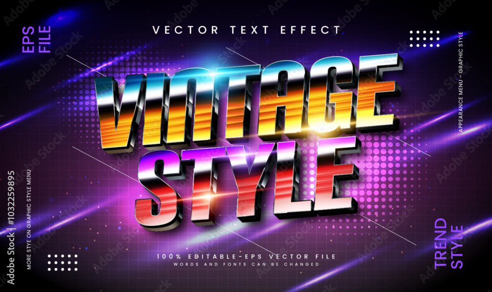 Poster glowing vintage style editable vector text effect, suitable for night event